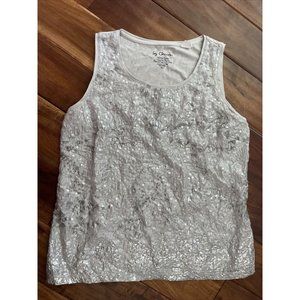 By Chico's Gray Silver Sequined Sleeveless Tank Top Women's Size 1/8/Medium